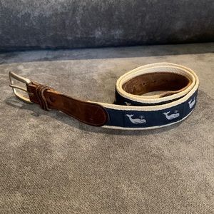 Vintage Preppy Dark Blue Whale Belt Brown Leather, Small